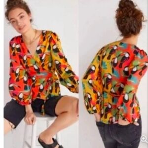 FARM RIO Colorful Women's Top with Toucan Print,size S
